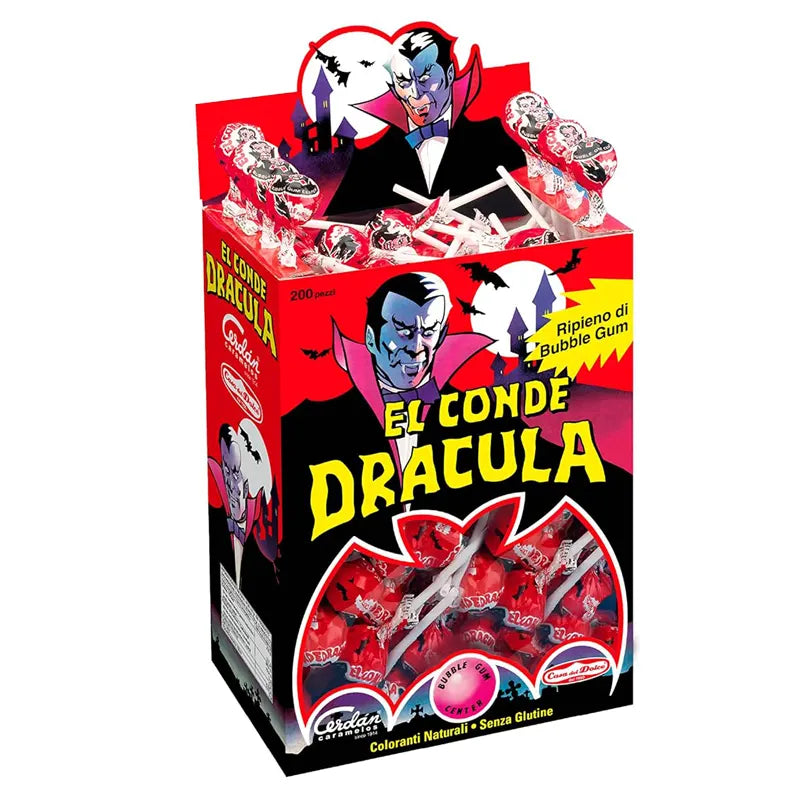 El Conde Dracula Lecca Lecca Ripieno di Bubble Gum Confezione da 200 Pezzi